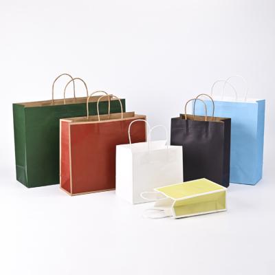 China Recycled Materials Wholesale color recycled kraft grocery take away packaging bag custom restaurant paper bag with handle for food delivery for sale