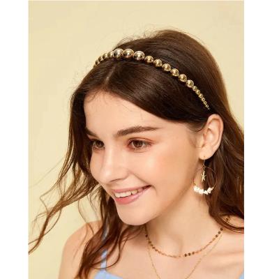 China H2189 New Fashionable Braided Hair Accessories Women Simulated Big Pearl Gold Beaded Makeup Gold Headbands for sale