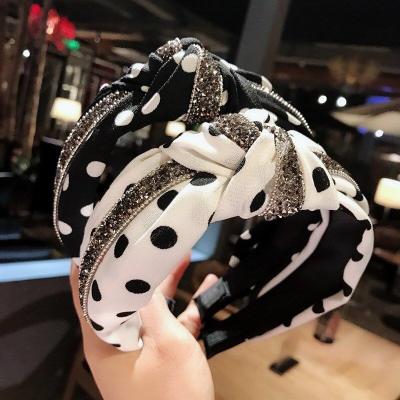 China Hot popular drill knotted girls wide brim headbands wholesale trendy polka dot fabric headband fashion H2221 for sale