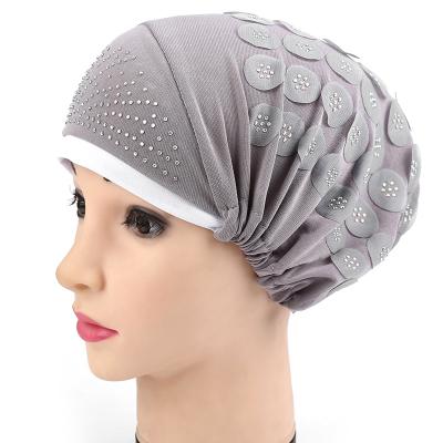 China New Crystal Hemp Discount Pile Head Muslim Baotou Turban Bandanas H2266 Fashionable Custom Wrap Flower for sale