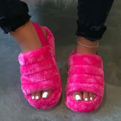 China H301 2020 Spring Women's Hot Selling H301 2020 Hot Selling Faux Fur Furry Home Leisure Slippers Shoes Rubber Flat Sandals for sale