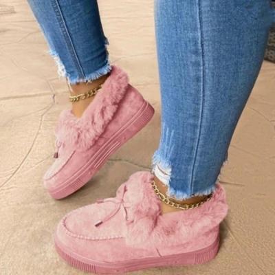 China H1026 Winter Cozy Women Warm Faux Fur Striped Suede Loafers Breathable Bedroom Outdoor Pink Pink Black Shoes for sale