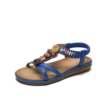 China Hot Selling H308 Deodorization Summer Beach Women's Blue Sandals Black Apricot Beaded Bohemian Non-slip Widespread Casual Trendy Sandals for sale