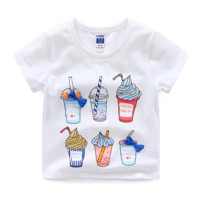 China White 100% Cotton Anti-pilling Round Neck Kids Ice Cream Printing T Shirts Tees for sale