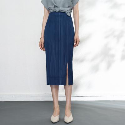 China 100%Polyester Breathable Anti-Wrinkle Spring And Summer Pleats Skirt Casual Slit Skirt for sale