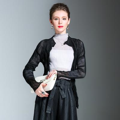 China Anti-wrinkle fashion design cardigan pleated casual women's long sleeve T-shirt top for sale