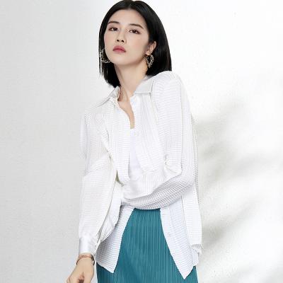 China Spring/Summer Anti-Shrink 2021 100% Polyester Pleated Fashion Women's Casual Shirts for sale