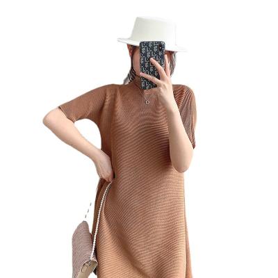 China Anti-wrinkle Miyake pleated dress women loose plus size 2021 summer new fashion British style age reducing slim pleated skirt. for sale