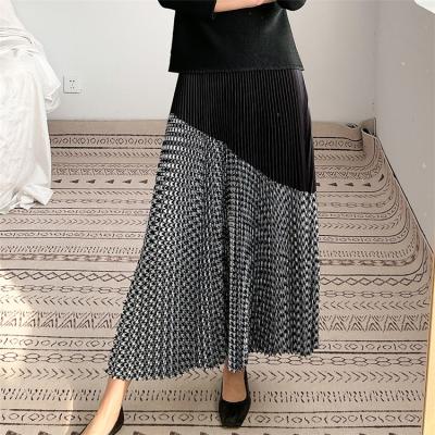 China Houndstooth Hong Kong style 2021 summer long skirt anti-static handmade pleated women new a high waist printed pleated skirt for sale