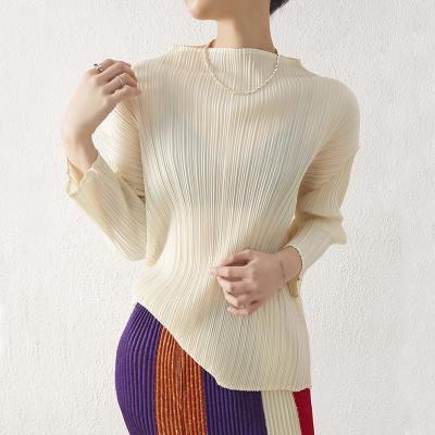 China 2022 Anti-wrinkle Miyake Autumn Hot Sale Elegant Women Long Sleeve Top Blouse Pleated for sale