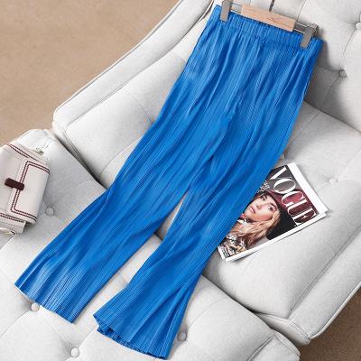 China Wholesale Miyake Anti-wrinkle Pleated Plus Size Trousers Elastic Band Leisure Soft Straight Long Pants for sale