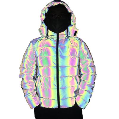 China QUICK DRY Custom Made Mens High Street Rainbow Winter Detachable Reflective Hood Jacket Plus Size Jackets for sale