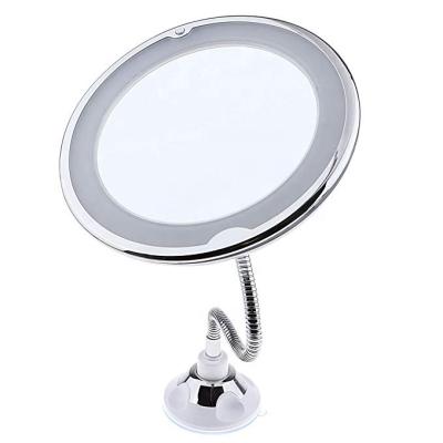 China Flexible Lighted Gooseneck 10x Magnification Mirror Bathroom Suction Cup Led Vanity Makeup Mirror With LED Lights for sale