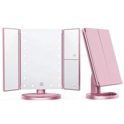 China Travel LED Lighted Foldable Mirror Lighted Vanity and Makeup Mirror Compact Lightweight Portable Mirror for sale