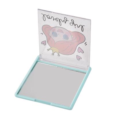 China Cute Girl Magnifying Square Foldable Plastics Small Folding Logo Compact Portable Travel Pocket Mirror Aesthetic Makeup Mirror for sale