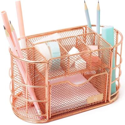 China Office School Home Rose Gold Desk Organizer Drawer Pen and Pencil Holder Large for Home Office and Rose Gold Desk Accessories for sale