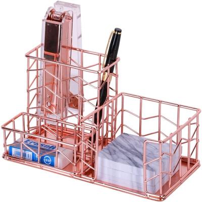 China Rose Gold Sticky Note Plus Pen Holder Metal Desk Organizer Modern Accessories for sale