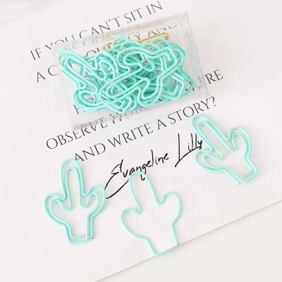 China PET Wire Macaron Green Cactus Coated Paper Clip For Stationery for sale