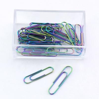 China Metal Iridescent Glow Paper Clips Rainbow Steel 32MM Large Paper Clips for sale