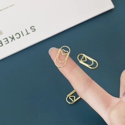 China Mini office heart gold& mounted gold color clip bookmark metal desk accessories paper clip for sale