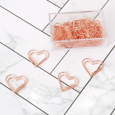 China Rose Gold Metal Heart Bookmark Metal Paperclip Decor Heart Paper Clips for sale