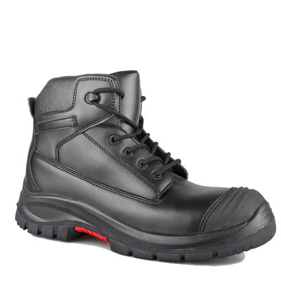 China Fashion safety shoes PU/Rubber black genuine leather steel toe and midsole SBP wear-proof work protection for sale