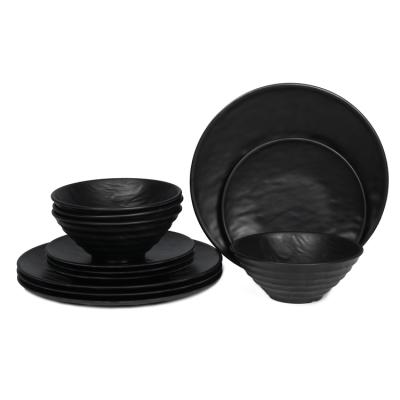 China Restaurante Sustainable Hotel Modern Black Vajilla Dish Set, Black Food Safe Melamine Matte Japanese Dinner Set for sale