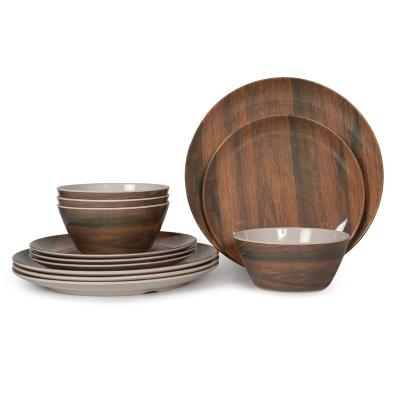 China Western Wood Grain Look Melamine Plastic Tableware, Outdoor Picnic Dinnerware Melamine Dinar Set for sale