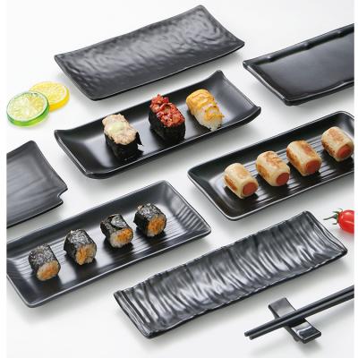 China Viable Sushi Serving Tray Table Black Melamine Dish, OEM ODM Premium Japanese Sushi Gift Dish Set for sale