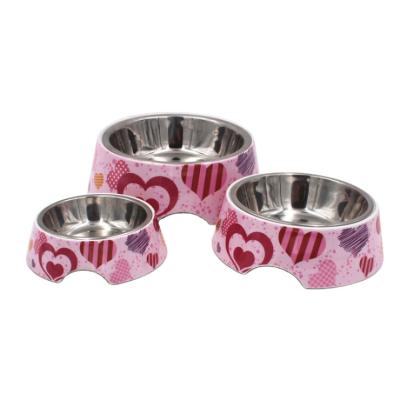 China Best Sustainable Selling Durable Use Unbreakable Plastic Melamine Pet Bowl With Stainless Steel for sale