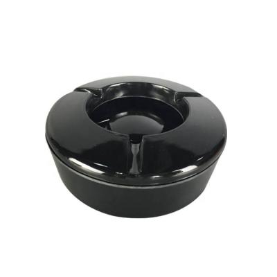 China Lunch Dish Black Color With Logo Printing Silk Plastic Melamine Windproof Ashtray for sale