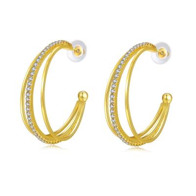 China FASHIONABLE Brass 18K Gold Earring Women Triangle Earring Fashion White Gold Plated White Gold Hoop Earring Big With 925 Silver Studs/Posts for sale