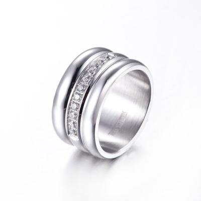 China Stainless Steel Eternal Romantic Chunky Band Rings with 3A Zircons for Men for sale