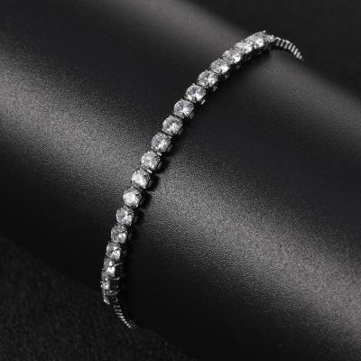 China Adjustable Zircon Tennis Chain 3mm Tennis Bracelet For Lady Wrist Half Stainless Steel Tennis AAA Zircon Bracelet Women Box Chain HipHop Bracelet for sale