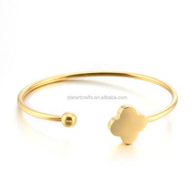 China Popular Trendy Fashion Clover Gold 316L Stainless Steel Bangle Bracelet for sale