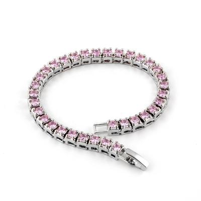 China Hiphop Hip Hop Color Restrictor Silver Link Chain Bracelets Setting with CZ Stones in 3 Colors (White Purple Pink) for Women and Girls for sale