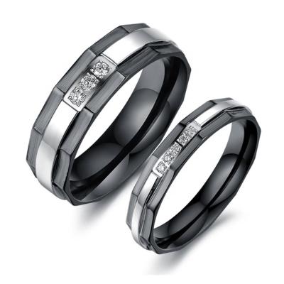 China Other Couples Rings Wedding Band Titanium Stainless Steel Love Set Jewelry Black Color With Crystal for sale