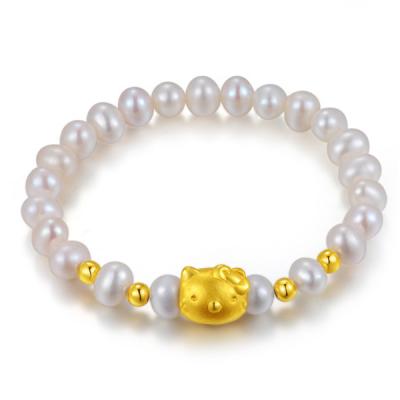 China Silver Bead Bracelet With 18k Gold Cat Charms Cute Jewelry For Wholesale Silver Bracelet for sale