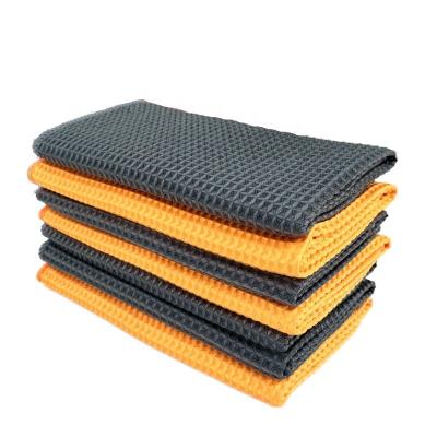 China Car Care Cleaning Double Faced Soft Hemming Waffle Microfiber Car Cleaning Premium Cloth Towel for sale