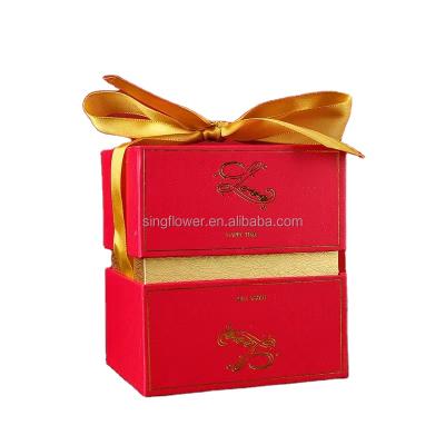 China Wholesale Recyclable Luxury Custom Logo Rigid Paper Cardboard Wedding Candy Packaging Gift Boxes With Ribbon for sale