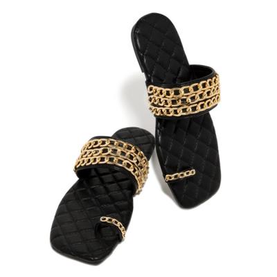 China Fashion Trend Ins Metal Chain Flip Flops, Luxury Slippers Flip Flops Women, Trending Slippers Flip Flops for Women and Ladies for sale