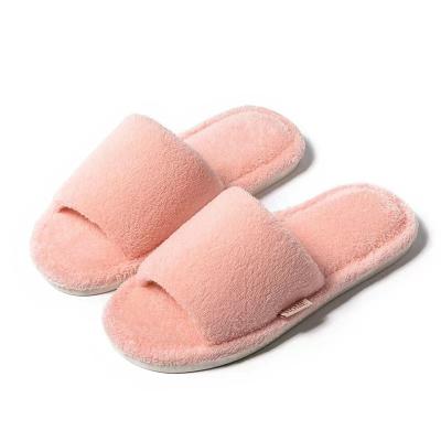 China Spring And Autumn Couples Simple Warm Comfortable Fluffy Slippers Female Indoor Home With Plush One Word Shoe Support Men 5-12 for sale