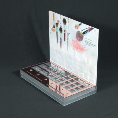 China High End Eco-friendly Custom Mounted Gold Display Stand Acrylic Storage Box Acrylic Cosmetic Display Stand for sale