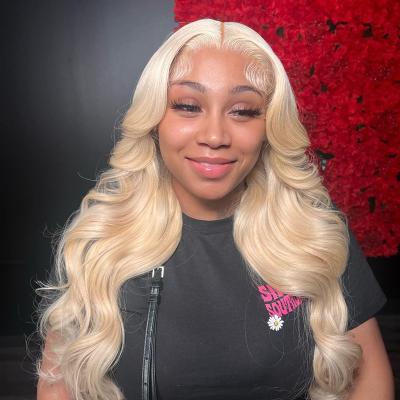 China Wholesale Transparent Blonde Body Wave Hair Lace Wig Blonde Lace Front Wig 36 Inch Knot Hair Invisible Long Simple Lace Wig for sale