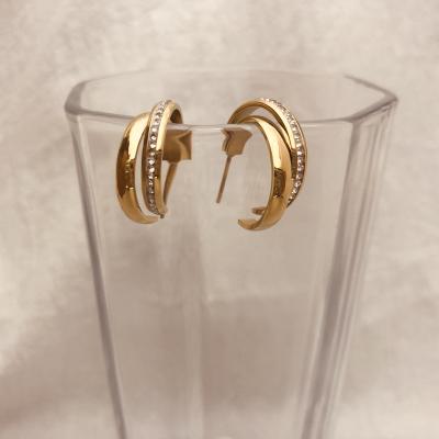 China Simplicity Promotional Good Quality Half Moon Earring Golden Diamond Hoop Earring for sale