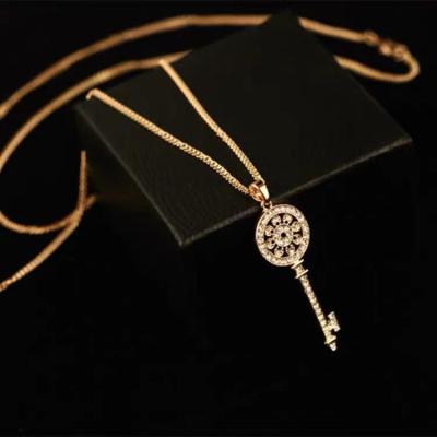 China Environmental Friendly Drop Shipping Hot Selling Trendy Gold Plated Hollow Ring Necklace Key Pendant Custom Necklace For Women for sale