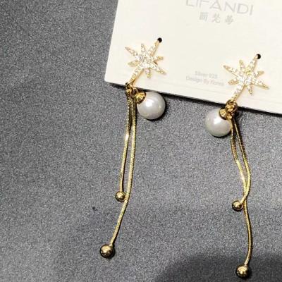 China Environmentally Friendly Small Star Pearl Hanging Dangle Ear Dried Flower Zirconia Jewelry Earing Clip For Women for sale