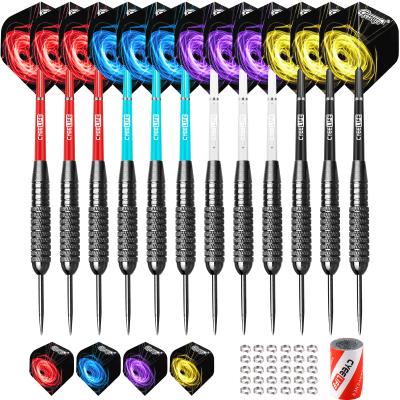 China Cyeelife 4 Colors PVC Shafts & 22g 12 Flights PET Pack Steel Darts Set With Metal O Rings & Sharpener CL40-E for sale