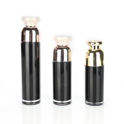 China Custom Round Black Plastic Cylinder Lotion Bottles Skin Care Serum Packaging Pump Sealing Acrylic Bottles for sale