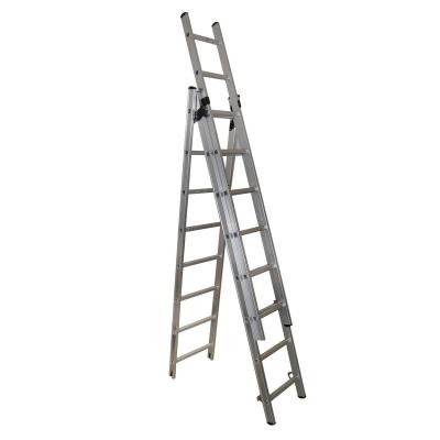 China Traditional the size is 3*8 section ladder which can reach, non-slip feet and with big stebilizer, wheels for sale